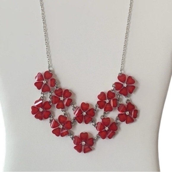 Faceted Red Flower Statement Necklace - Picture 1 of 6